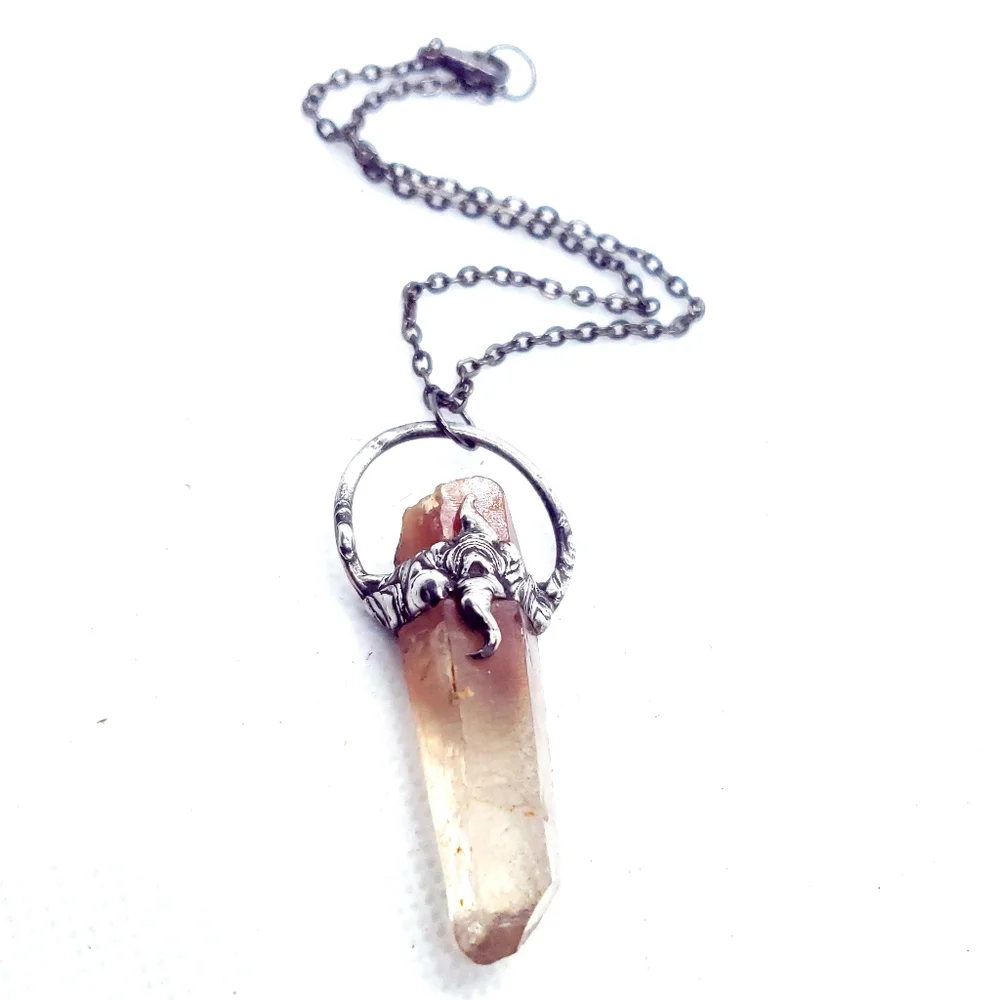 Red ghost quartz crystal necklace